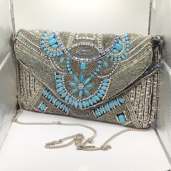 Elegant Silver and Blue Beaded Clutch by Atmosphere - Picture 10 of 10